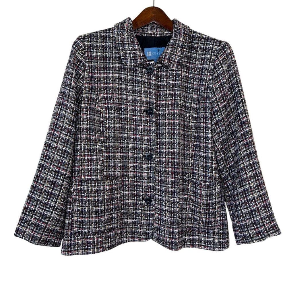 Koret Tweed Career Blazer Multicolor Metallic Size 14P Professional Wool Blend